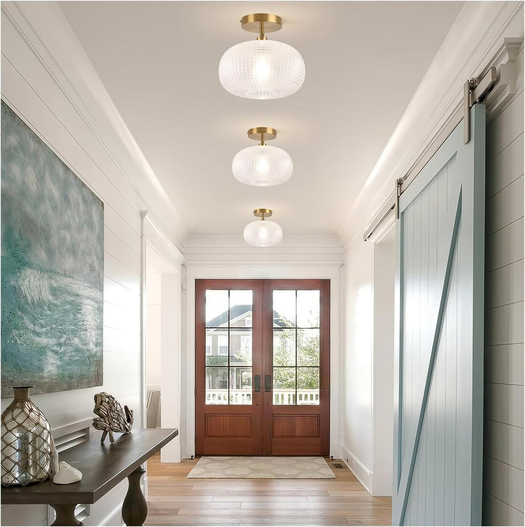 Gold Semi Flush Mount Ceiling Light Fixture,Hallway Light Fixtures,Vintage Ceiling Light Fixture,Globe Glass Ceiling