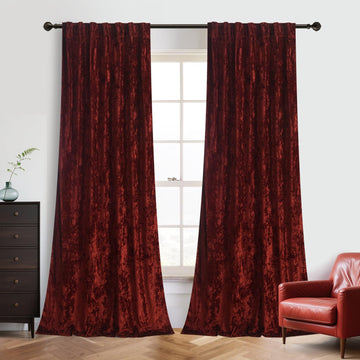 Crushed Luxury Velvet Rust Curtains 63 inches Long, Thermal Insulated Window Drapes Back Tab /Dining Room, W52 x L63