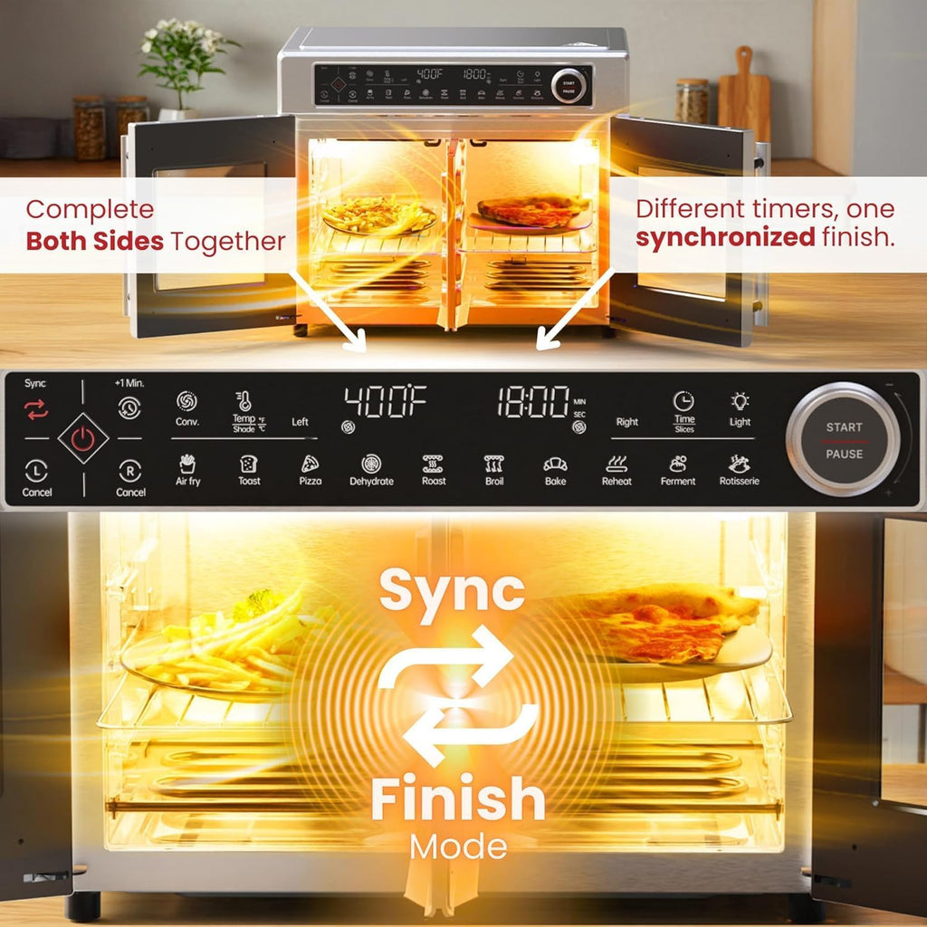 Ultra-Premium Air Fryer Toaster Oven Combo With Independent Dual-Zone Technology, Extra Large 32QT French Door