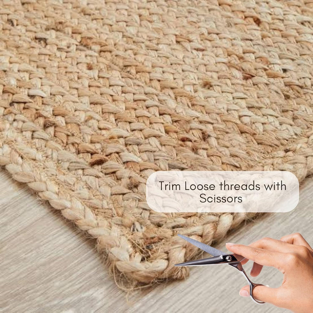 Handwoven Jute Area Rug - 12x15 Feet Natural Yarn - Rustic Vintage Beige Braided Reversible Rectangular Rugs