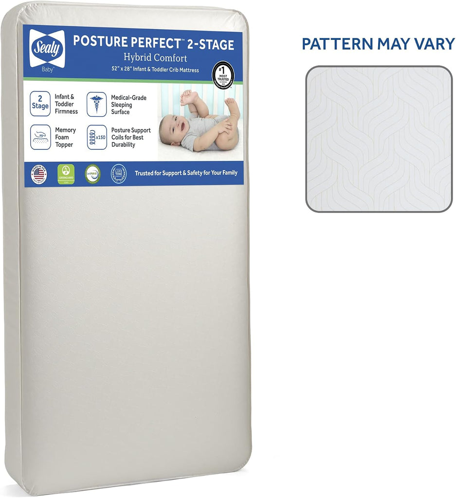 Posture Perfect Breathable Crib Mattress, GREENGUARD Gold Certified, Made in USA, 2 Stage Hybrid Memory Foam & 150