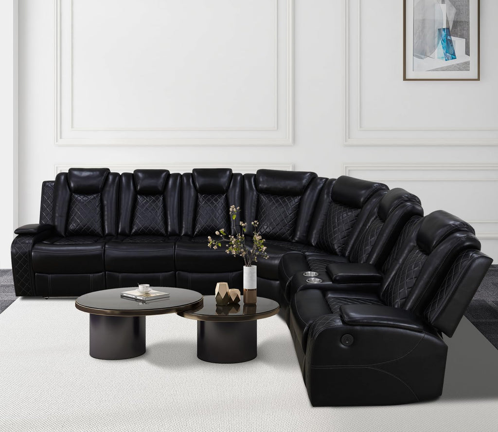 Power Recliner Sofa Sectional Couch with LED Light for Living Room,Leather Reclining Corner Sectional Sofa with 2