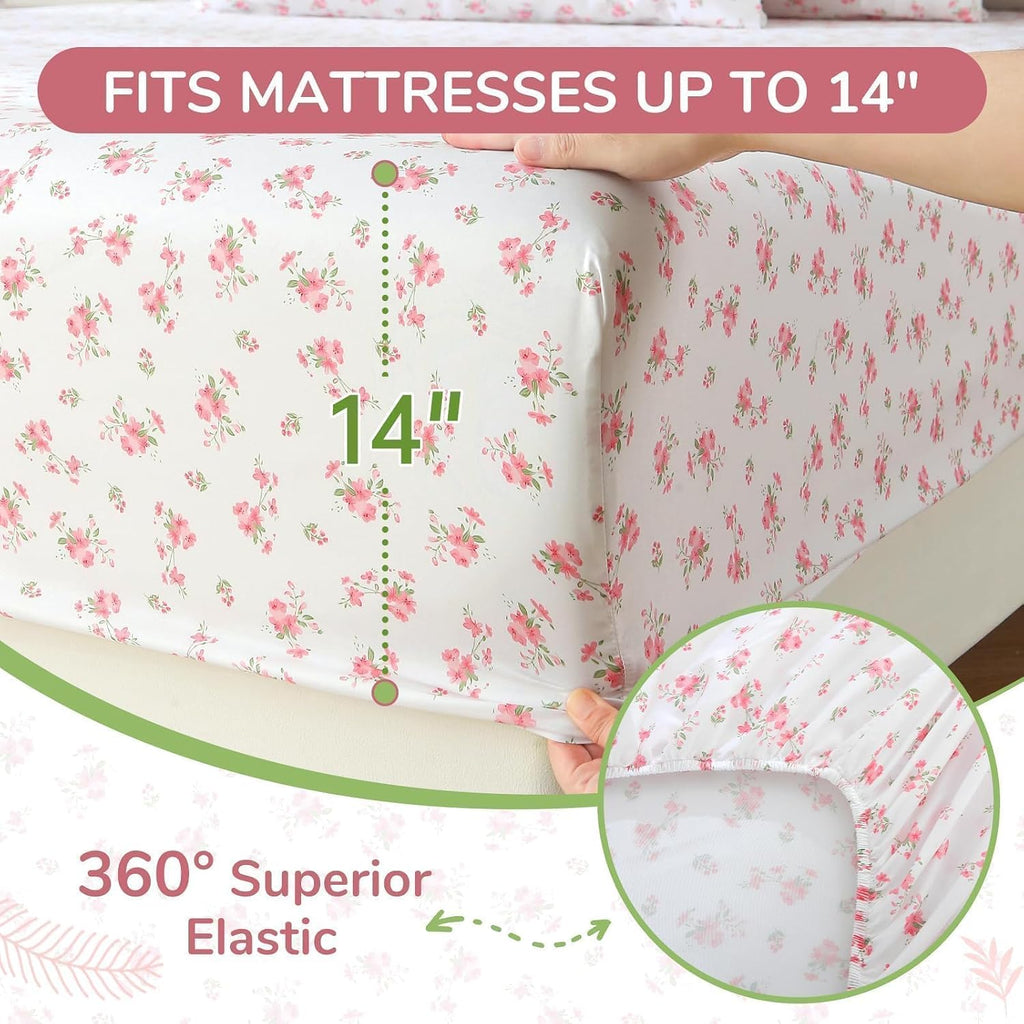 4 Piece Sheet Set, Soft Breathable Bed Sheet Set for Bedroom with Deep Pocket Up to 16", Wrinkle-Free & Cooling