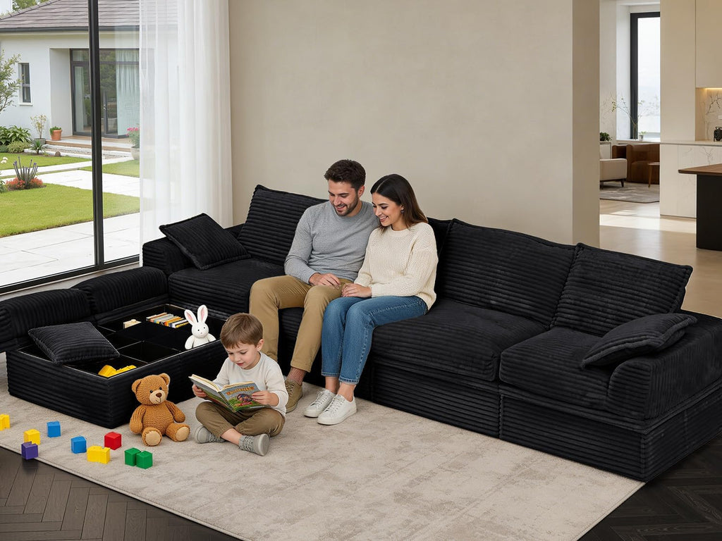 Upgrade Boneless Couch with Storage, Extra Deep&High Seat Modular Sectional Sofa 4 Seater U Shaped Cloud Couch with