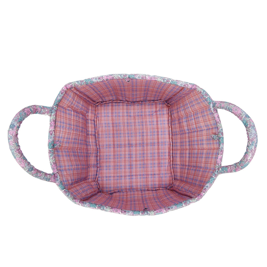 Boho Fabric Storage Basket Quilted Floral Print Baskets Organizer Bin with Handles, Picnic, Shopping (B-Pink