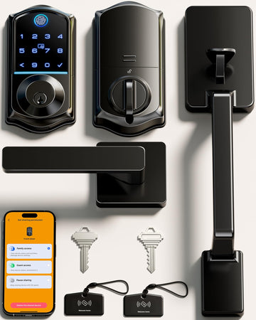 Fingerprint Smart Front Door Lock Set, Matte Black