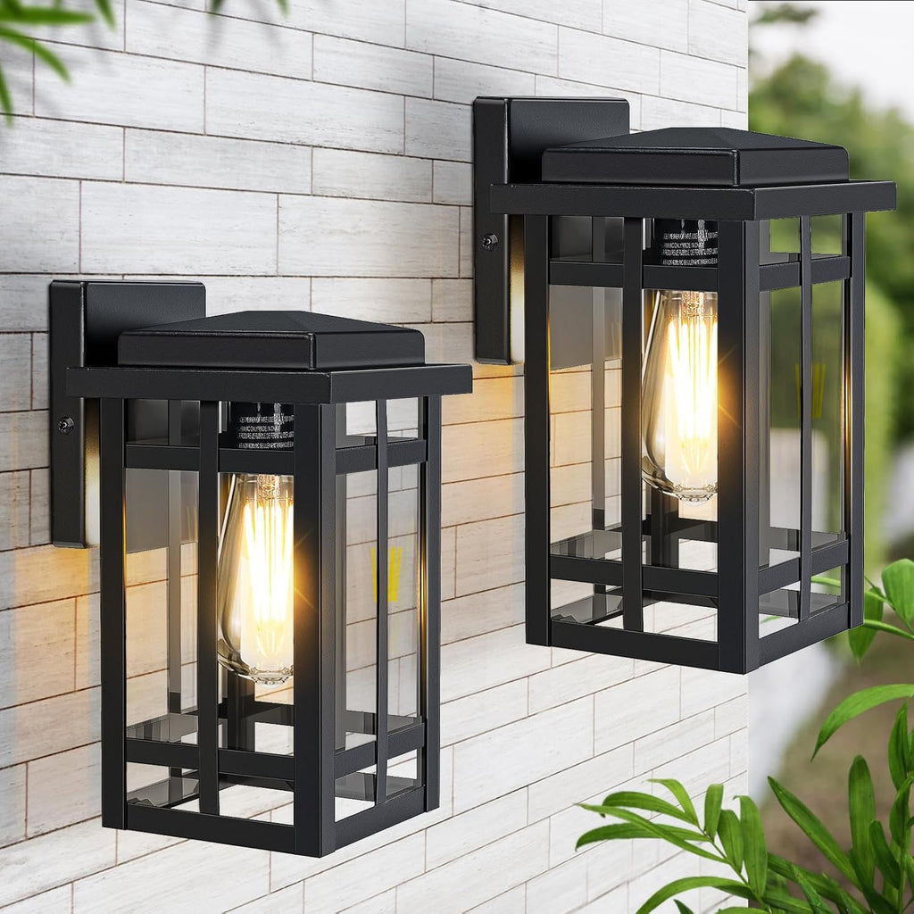 Outdoor Wall Light Fixtures 9.76'', Waterproof Porch Lights Lantern, Exterior Modern Matte Black Wall Mount Lighting
