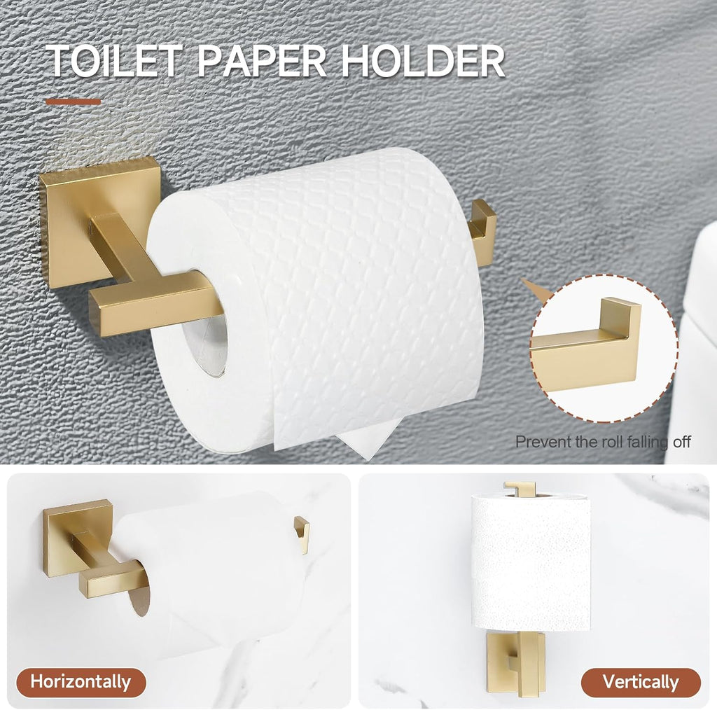 Brushed Gold Bathroom Hardware Accessories Set 10 Pieces, 23.6" SUS304 Stainless Steel Towel Bar Set Wall Mounted