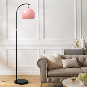 Inspired Arco Style Pink Arc Floor Lamp with Natural Marble Base, Mid Century Modern