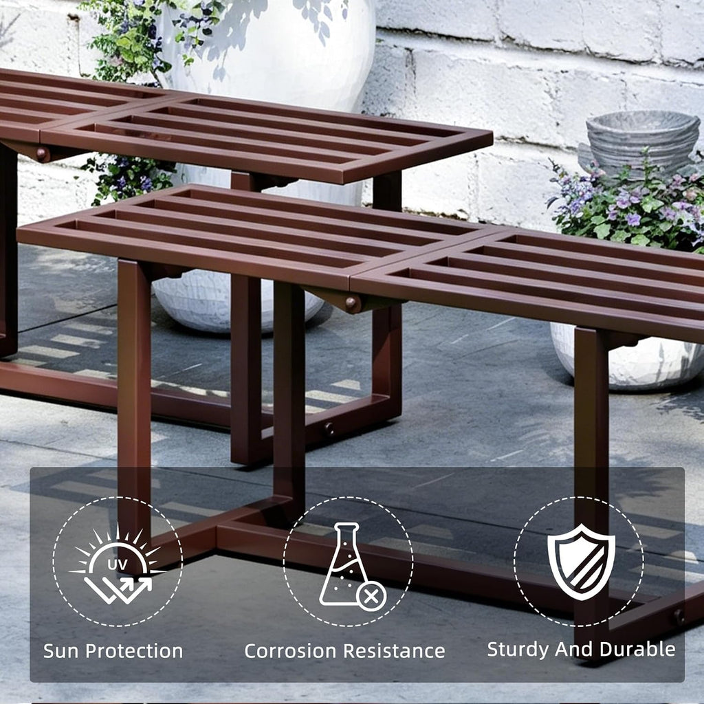 Plant Stand Indoor Outdoor, Foldable Metal Plant Shelf for Multiple Pots, Mid Century Slatted Bench Garden, Heavy