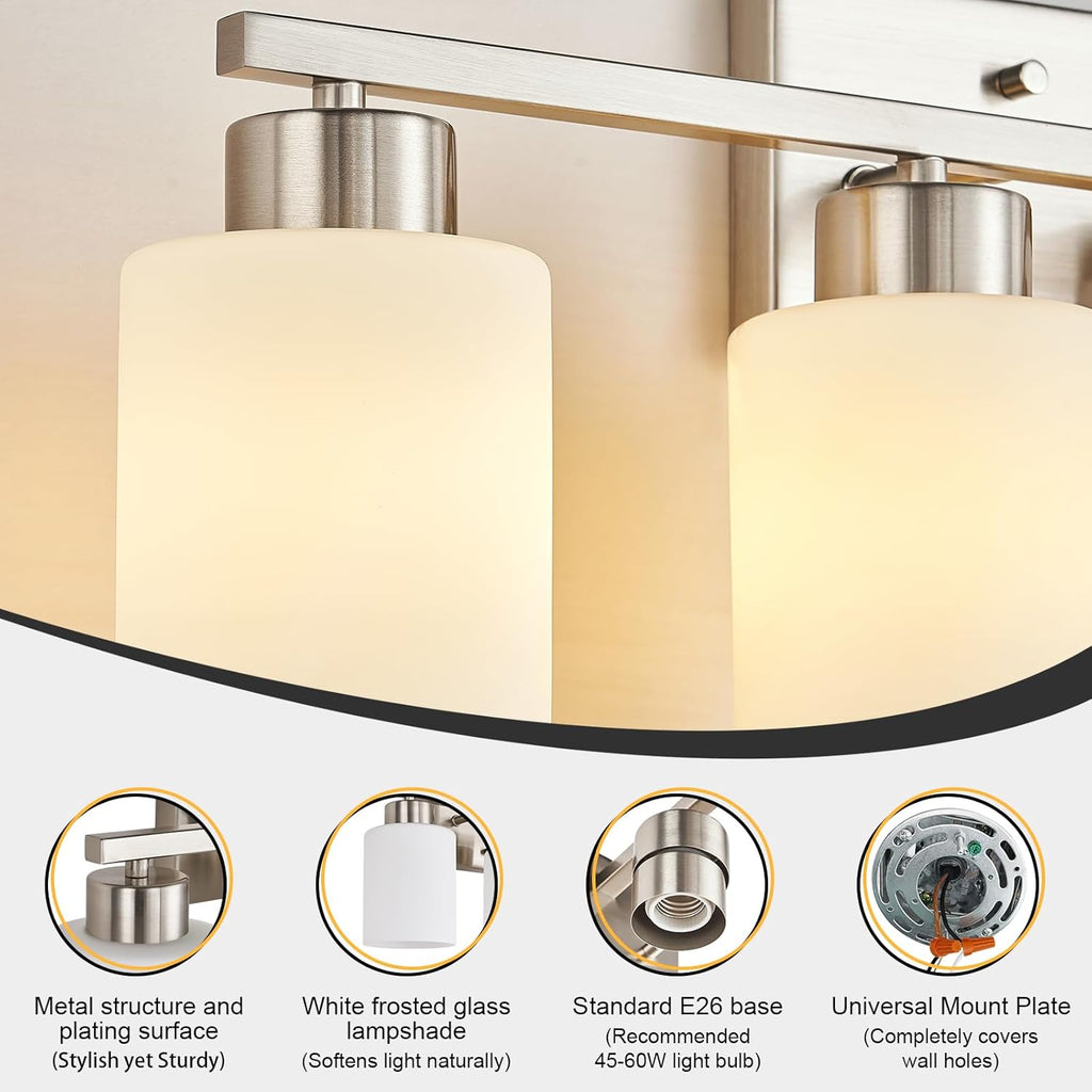 Brushed Nickel Bathroom Light Fixtures Vanity Lights Over Mirror | Modern 4-Light lighting fixtures with Milky White