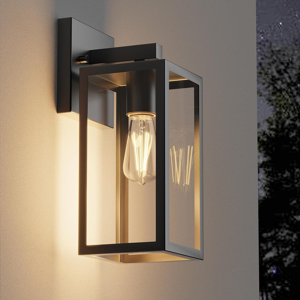 Porch Wall Lights Outdoor, Waterproof Lanterns with Frame and Clear Glass Shade, Exterior Front Porch Light Matte Black Wall Sconce, Modern Mounted Lighting for Patio Entryway Hallway A123-B0CL61KZ87