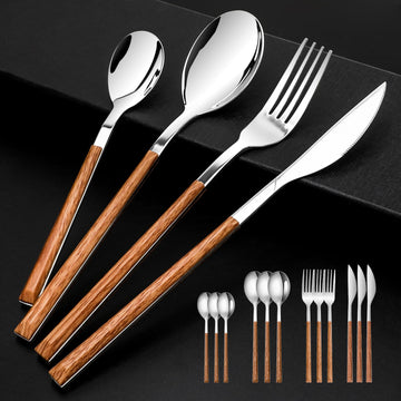 Stainless Steel Flatware Set for 4, Cutlery Utensils Set Include Knives/Forks/Spoons Service for 4, Mirror Polished