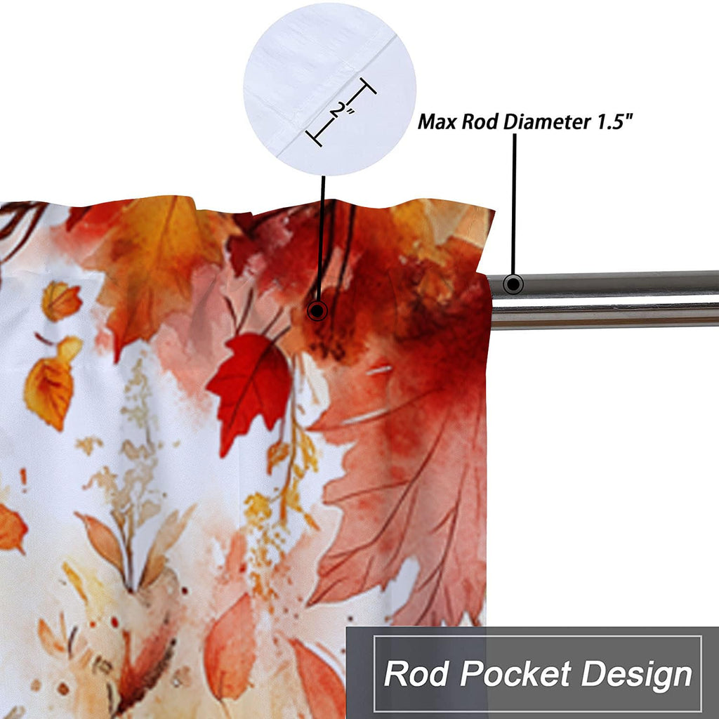 Fall Pumpkins Kitchen Curtain Valance 2 Pack Thanksgiving Maple Leaves Sunflowers Window Valance Bathroom Bedroom