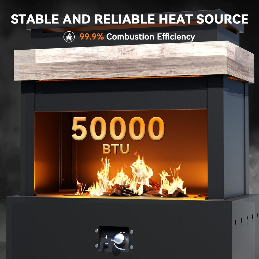 35'' Outdoor Propane Fireplace with Tank Storage, 50,000 BTU Outdoor Gas Fire Pit with CSA Certified, Adjustable Flame