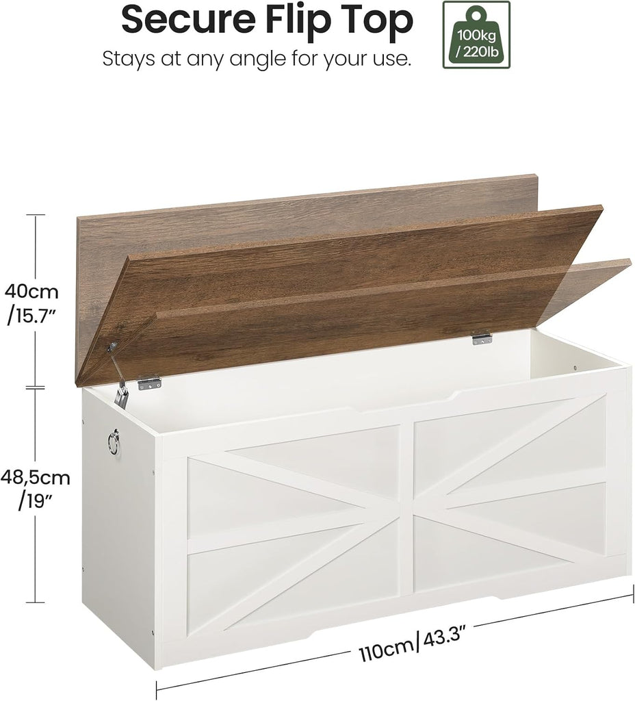 Storage Chest, 43.3" Toy Chest Storage, Farmhouse Storage Bench with Safety Hinge, Storage Trunk, Walnut and White