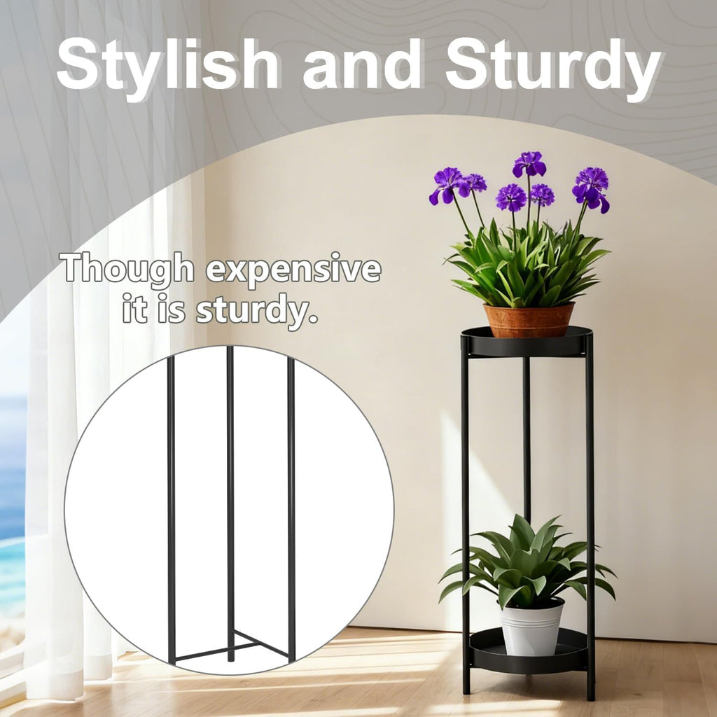 30" Plant Stand, 2 Tier Metal Flower Plants Holder with 2 Removable Display | Easy Install for Indoor or Outdoor,Pot