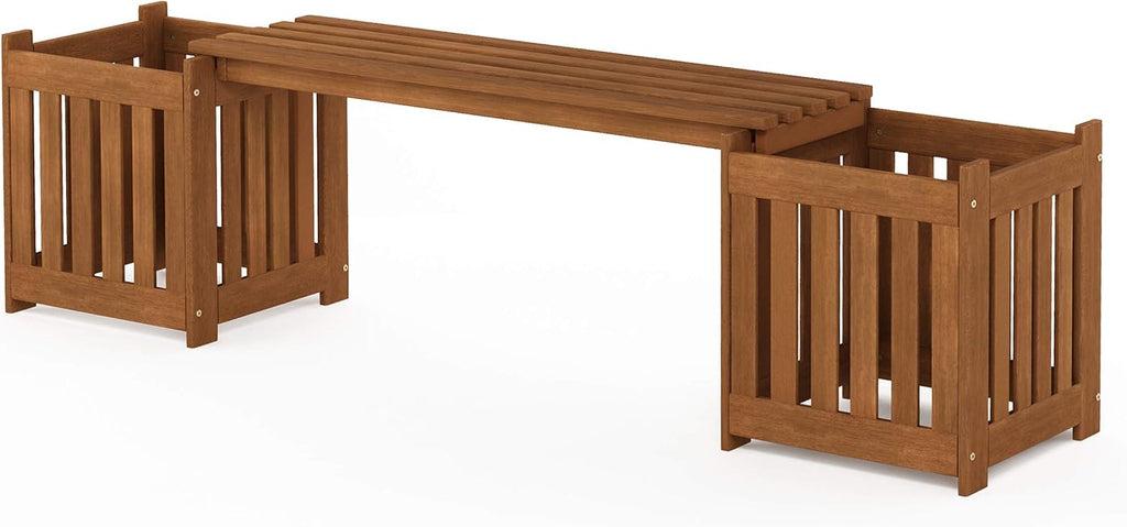 FG19455 Tioman Hardwood Outdoor Lifestyle Flowerbox with Bench, Natural