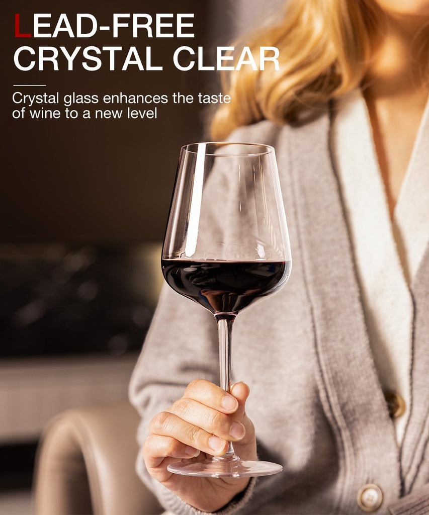 Red Wine Glasses Set of 4, Crystal Wine Glasses with Stem, Hand Blown 17oz, Perfect for Red White Gift Packaging for