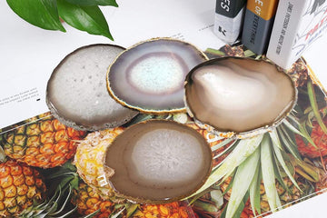 Natural Sliced Agate Coaster with Rubber Bumper (3.5-4", Natural) - Set of 4