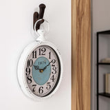 Oval Retro Wall Clock, Rustic Silent Clocks, Elegant Vintage Style, White Antique Design