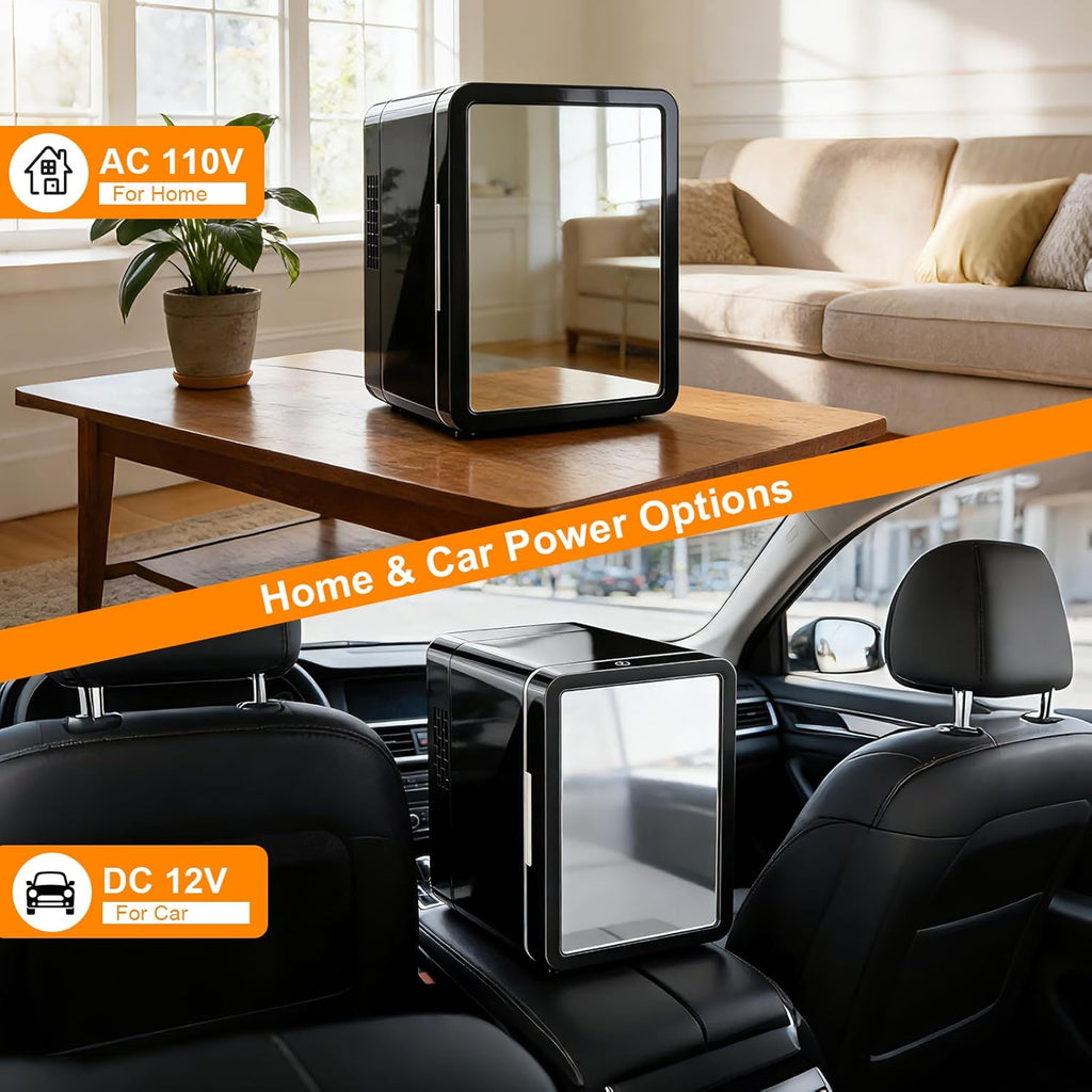 Mini Fridge, Mini Compact Refrigerator with Gaming Light, 4 Liter/6 Cans Small Refrigerator with Mirror Door, AC/DC