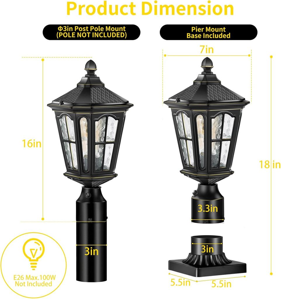Dusk to Dawn Post Lights Hardwired 120V with Pier Mount Base
