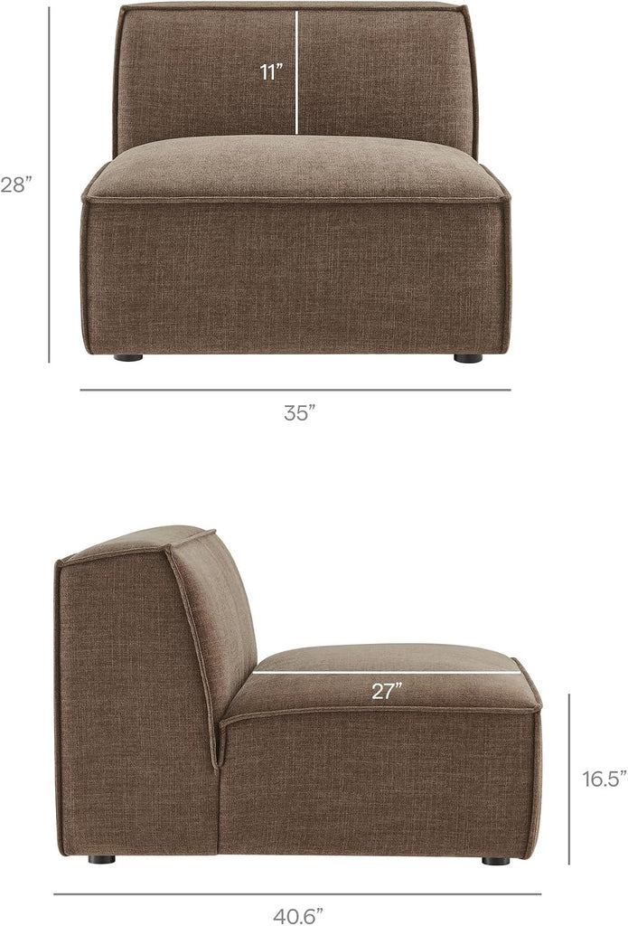 Restore Performance Fabric Upholstered 4-Piece Modular L-Shaped Armless Sectional Sofa in Mocha - Low Profile Couch
