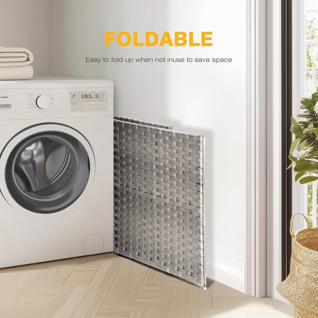 Laundry Hamper with Lid, 29 Gallon (110L) Wicker Clothes Basket, Double Woven Clothes Basket Organizer & Laundry