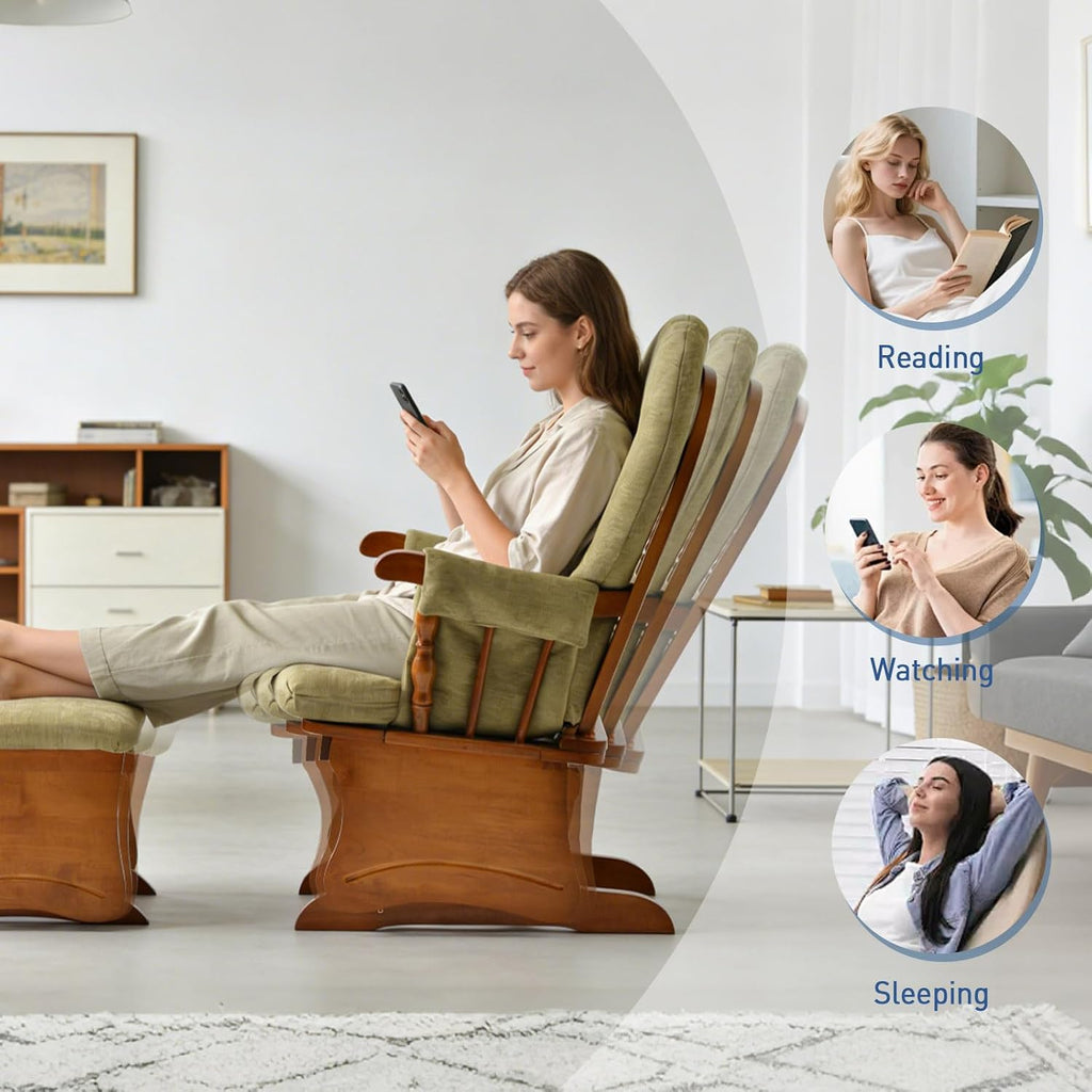 Glider Rocking Chair Nursery with Ottoman Smooth Rocking Motion, Easy to Assemble, Solid Hardwood Base Indoor