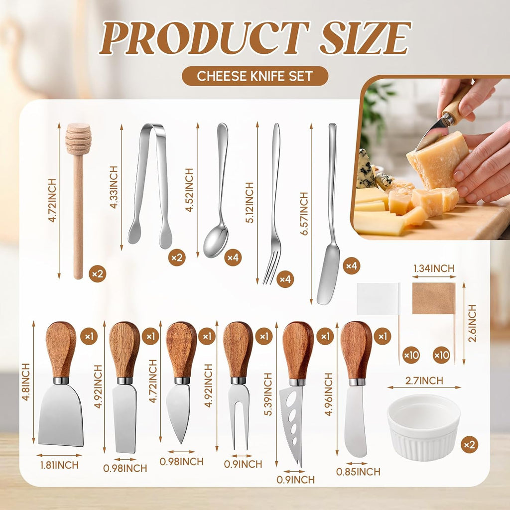 44 Pcs Charcuterie Boards Accessories with Magnetic Acacia Wood Holder Wooden Cheese Knife Set for Wood Handle Knives