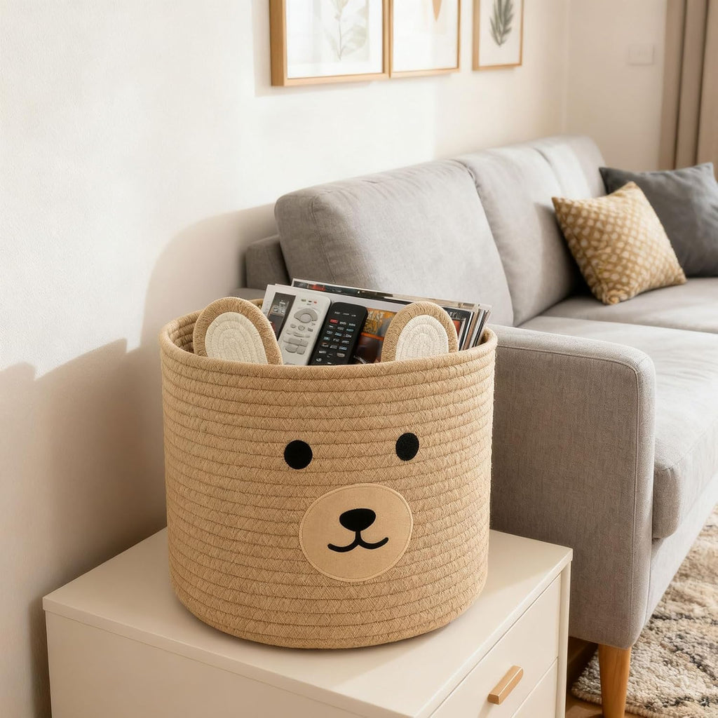Bear Laundry Baskets Laundry Hamper Storage Baskets with Handles,Decorative Basket ,Woven Storage Basket for Toys Bin