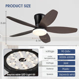 Ceiling Fans with Lights-36 Low Profile Ceiling Fan with Light and Remote/APP Control,Flush Mount,DC Reversible,LED Dimmable Modern Ceiling Fans for Bedroom,Indoor/Outdoor Patio Use(Brown) A101-B0CZHCKBL4
