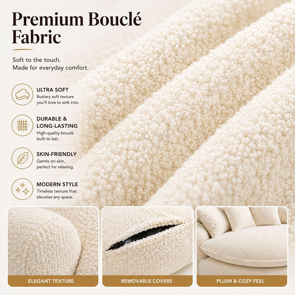 Oversized Round Lounge Chair Indoor, 56" Deep Seat Circle Sofa with Double Armrests & Pillows, Fluffy Cloud Chenille