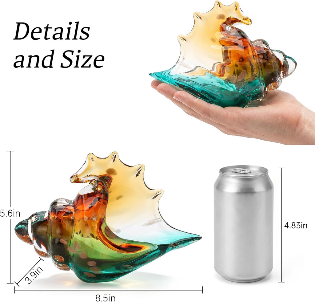 Hand Blown Glass Seashell Statue for Coastal Home Decor,Sea Shells