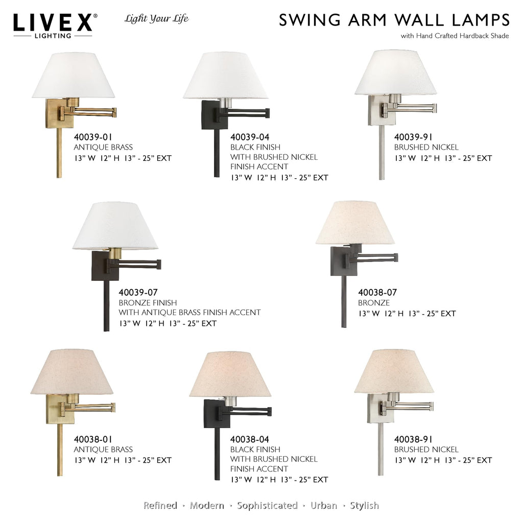 01 1-Light Swing Arm Wall Light, Antique Brass