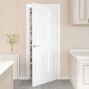 28"x80" Raised 6-Panel Textured White Primed Hollow Core Interior Molded Door Slab, NOT Pre-drilled and NOT Included