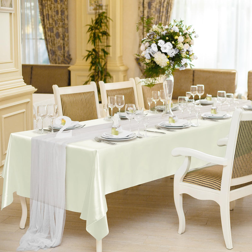 2 Pack Satin Rectangular Tablecloth, 102 x 58 Inches, Ivory