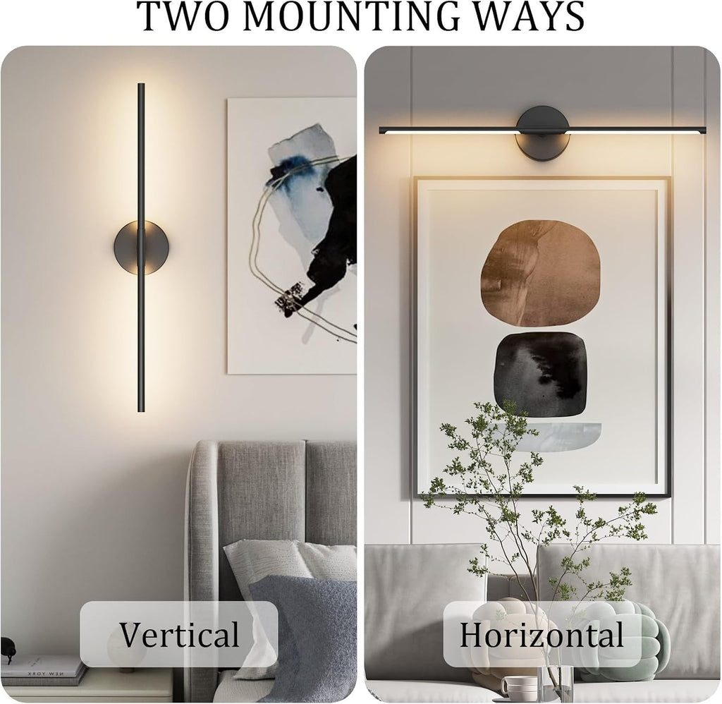 Black Wall Sconce 28In Hardwired Vanity Light Fixture 3000K Indoor Bathroom Sconce Over Mirror 360° Rotate