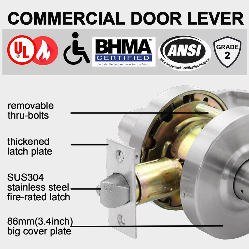 Keyed Entry Grade 2 Commercial Door Locks Heavy Duty Office Door Lever, Non-Handed, UL 3 Hour Fire Rated