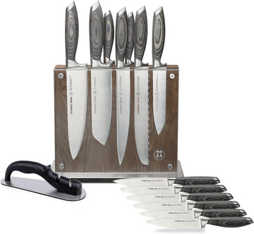 Bonded Ash- 15-Piece Knife Set, High-Carbon Stainless Steel Cutlery with Downtown Acacia and Acrylic Magnetic Knife