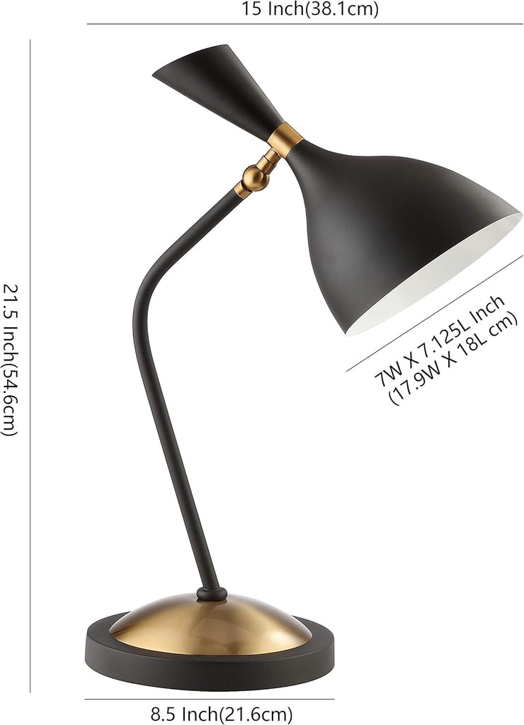 21.5" Black/Gold Retro Mid-Century LED Table Lamp, Adjustable Task Light with Black Iron Shade