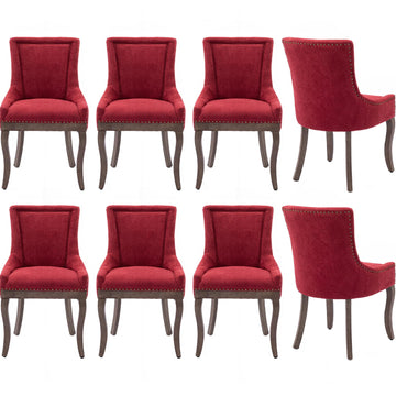Modern Dining Chairs Set of 8, Fabric Upholstered High Back Chairs with Nailhead Trim and Curved Solid Wood Legs