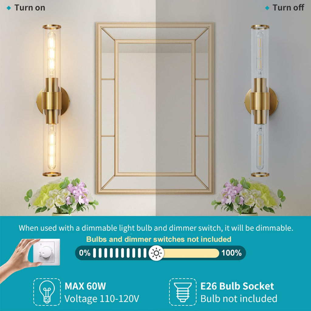 Hardwired Gold Bathroom Vanity Light Clear Glass Wall Sconce