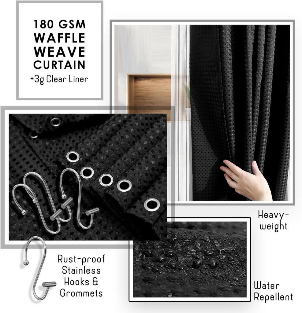 Black Bathroom Set, Shower Curtain Set, Bathroom Accessory Set | 20 Piece Bathroom Accessories Set with Toothbrush