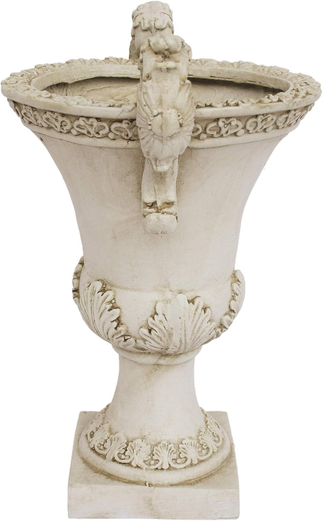 Great Deal Furniture Chalice Garden Urn Planter, Roman, Botanical, Antique White Lightweight Concrete