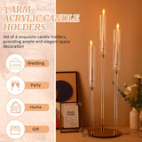 6 Pack Acrylic Candelabra Centerpieces 30.5'' Tall Clear Candle Holder Gold 3 Arm Crystal Candle Holder Candlesticks