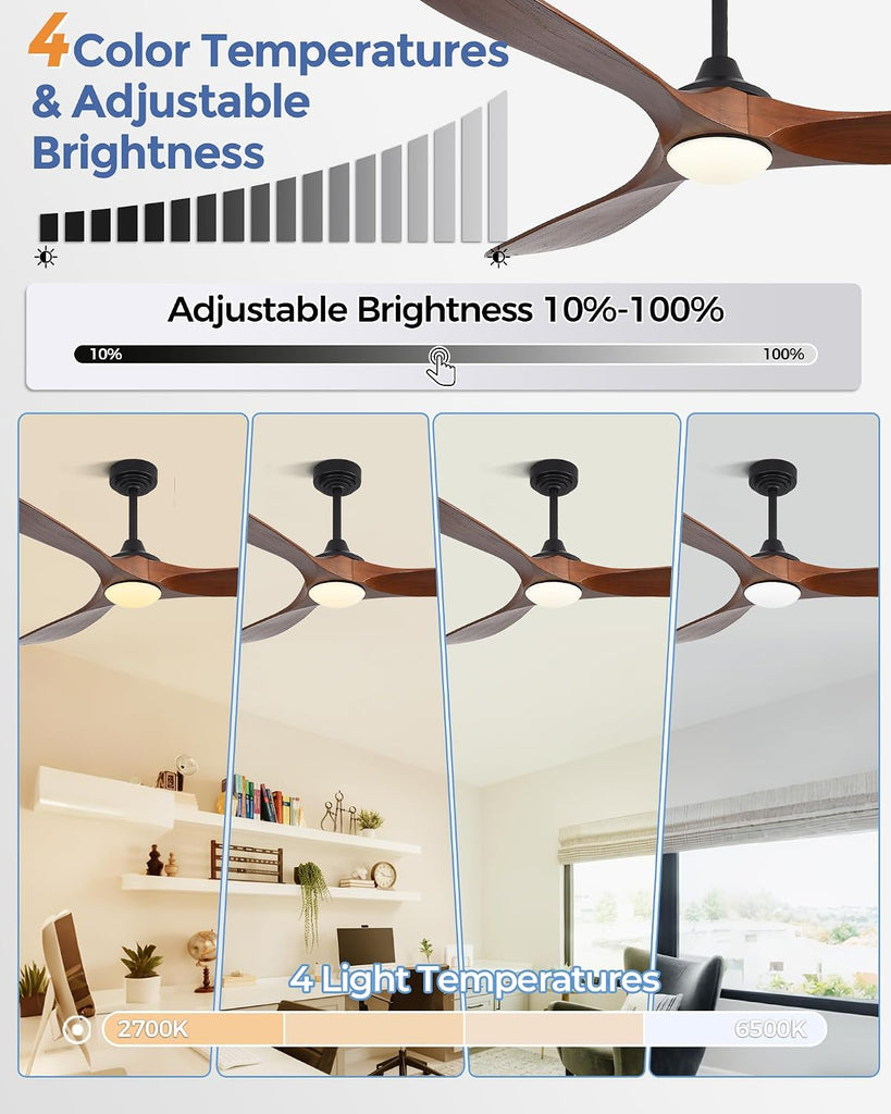 72 inch Outdoor Ceiling Fans with Lights,Smart Wood Large Ceiling Fan for Alexa,Google & APP Control,Indoor/Outdoor