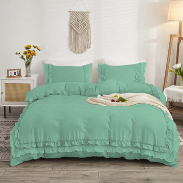Luxurious 1 Piece Double Ruffle Duvet Cover with Zipper Closure, 100% Egyptian Cotton, 1000 Thread Cotton (Twin/Twin