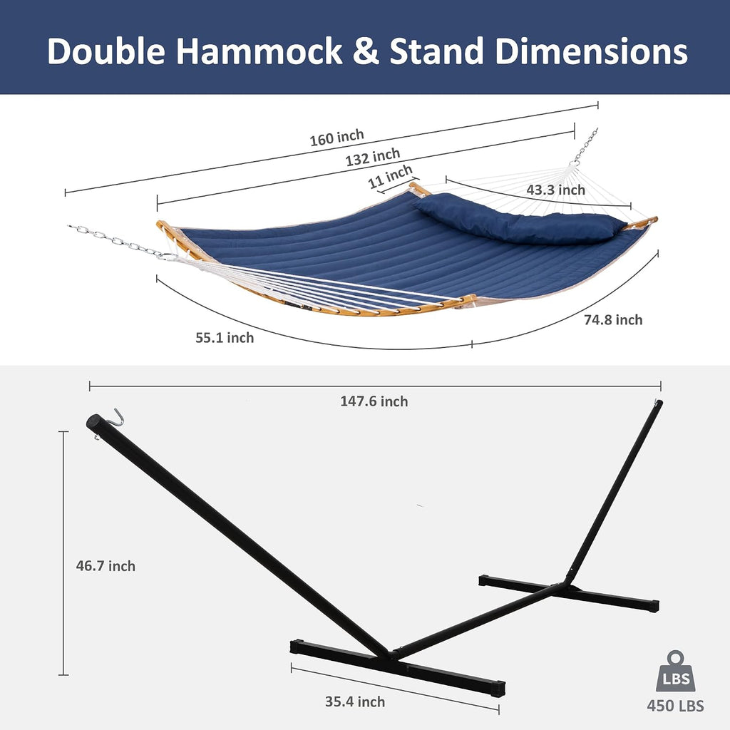 Portable Outdoor Hammock with Stand, Heavy Duty Hammock with Carrying Bag, Soft Pillow, Balance Ropes, Dark Blue |